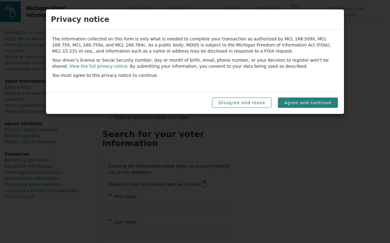 Norton Shores residents directory Michigan voter lookup form